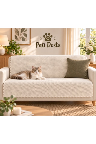 %100 Kaymaz Taban-pati Dostu Koltuk Örtüsü 170x 210 Cm Ekru