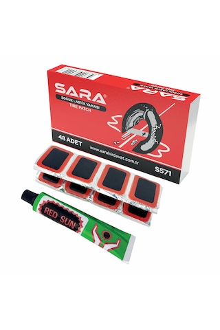 Sara S571 Soğuk Lastik Yaması 48 Adet, Yapıştırıcı Dahil Iç Lastik Tamir Seti