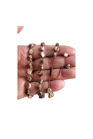 Doğal Leopar Jasper Bileklik Makrome Ayarlı 318-5 Çok Renkli