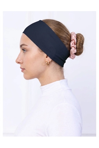 Alivascarf Kaymayan Silikonlu Bandana Bone Siyah - Kadın Tesettür Dikişsiz Kaymaz Geçme - Sportif Saç Bandı Lacivert