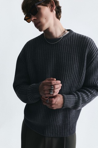 Vamos Oversize Basic Triko Kazak Orta Grimelanj