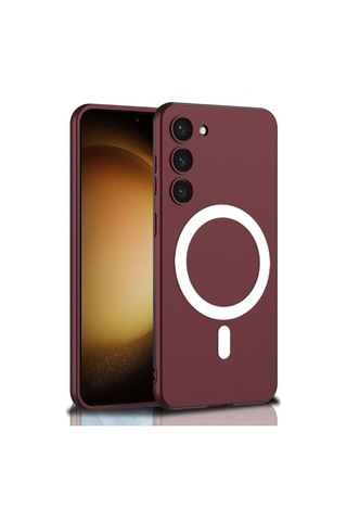 Samsung Galaxy Uyumlu S23 Kılıf Wireless Şarj Özellikli Zore Kıpta M-safe Silikon Kapak Koyu Kırmızı
