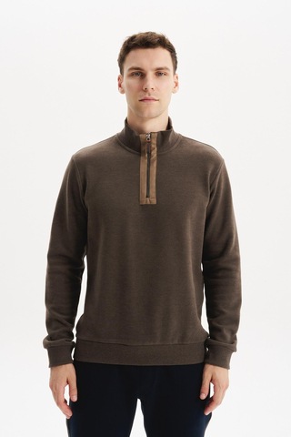 AR-MA Arma Erkek Regular Fit Yarım Fermuar Dik Yaka Sweatshirt Selanik Örme %65 Pamuk %35 Polyester K30554698102 Kahverengi