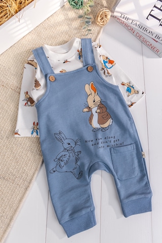 Babymod Tavşan Fiğürlü 2'li Erkek Bebek Salopet Tulum mavi