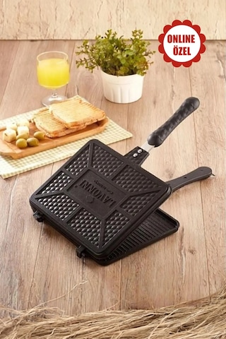 Tostmatik Döküm Ocak Üstü El Tost Makinesi 26x20 Cm Maxi Boy Yapışmaz Granit Tost Tavası