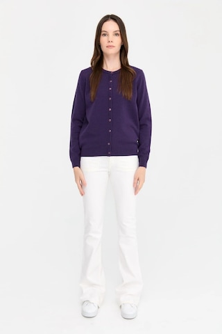 Desen Triko Kadın Sıfır Yaka Triko Yün Hırka 21031 Koyu Mor