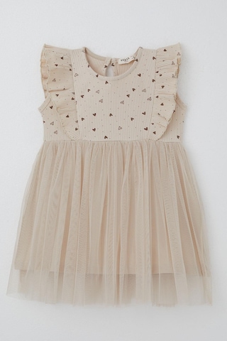 Breeze Kız Bebek Elbise Kalp Desenli Tüllü Fırfırlı 9 Ay-3 Yaş, Bej Bej