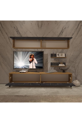 Decoraktiv Eko 5 Mdf Std Gold Tv Ünitesi Tv Sehpası Pera - Siyah Mermer