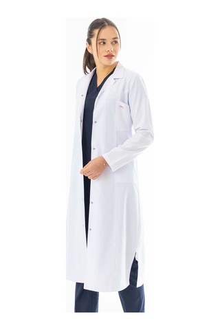 Spor Yaka Maxi Boy Kadın Doktor Önlüğü Alpaka Kumaş Beyaz Bko008 Beyaz