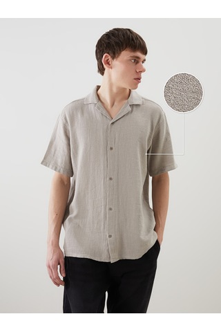 Lcw Vision Bej Regular Fit Kısa Kollu Erkek Dokulu Gömlek