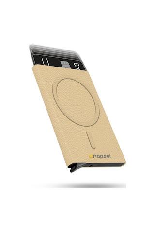 Wrapsol Magsafe Mekanizmalı Kartlık Rfid Korumalı Alüminyum Otomatik Kredi Kartlık Desenli Klasik Krem Deri Klasik Krem Deri Klasik Krem Deri Krem