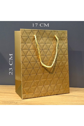 Gold Geometrik Desenli Orta Boy Karton Hediye Çantası