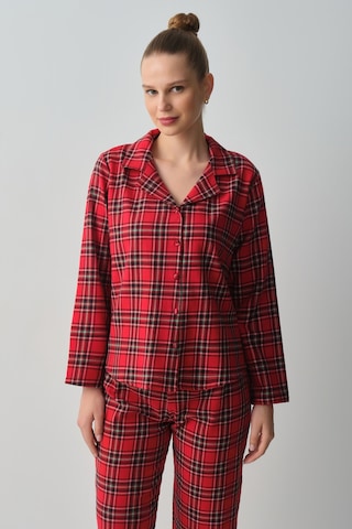 Suwen Plaid Gömlek Yaka Pijama Takımı Wsh105101741114 Kırmızı