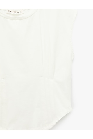 Koton Dikiş Detaylı Slim Fit Bisiklet Yaka Kolsuz Crop Tişört Ekru 6sal10009ık Ekru