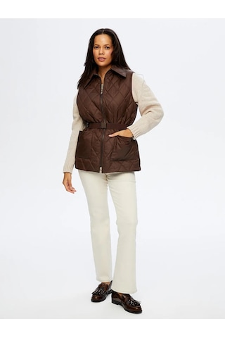 Faik Sönmez Beli Kemer Detaylı Kadın Kapitone Yelek W26kyl003 Kahve