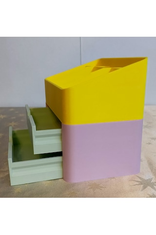 Dekoratif Renkli Çekmeceli Organizer Sarı-pembe-yeşil