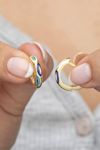 Nereze 925 Ayar Gümüş Gold 15 MM Lazer Mineli Halka Küpe