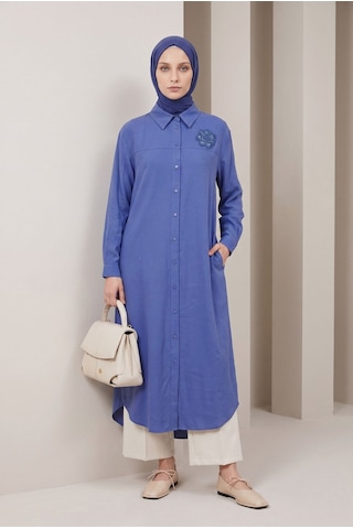 Armine Trend Çiçek Detaylı Uzun Tunik İndigo 26yt403