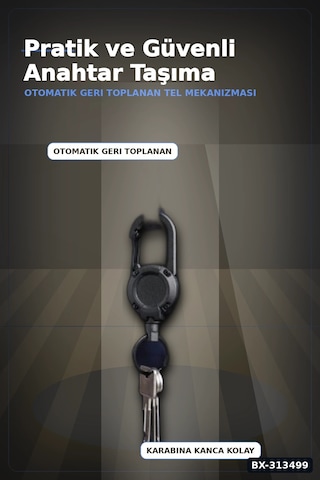 Bay Geri Çekilebilir Çelik Halatlı Anahtarlık 68 Cm - Karabina Kancalı Kemer Aksesuarı Bx-313499 Najmaddin