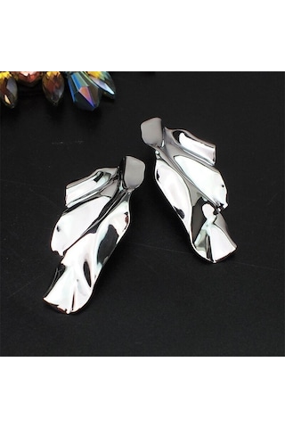 Moda Metal Demir Geometrik Saplama Küpe Düzensiz Metal Payet Küpe Gümüş