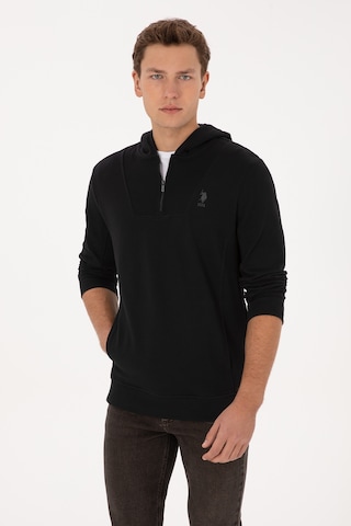 U.S. Polo Assn. Erkek Regular Fit Yarım Fermuarlı Kapüşonlu Siyah Sweatshirt 50316391-VR046