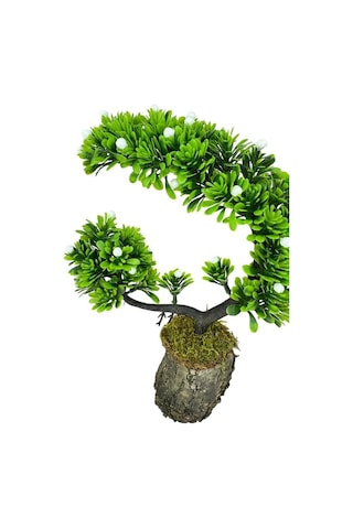 Yapay Çiçek Bonsai Ağacı Kütük Saksıda Beyaz Tomurcuklu Hilal Model Dekoratif Yapay Ağaç Bonzai 30 20 Cm