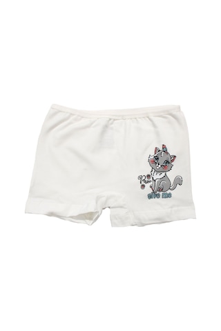 Bebegen Kız Çocuk Beyaz Kedi Baskılı Düz Boxer 4-5 Yaş Çok Renkli