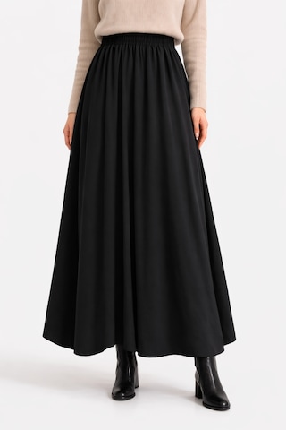 Nirva Butik Modal Bel Lastikli Tesettür Uzun Etek Siyah