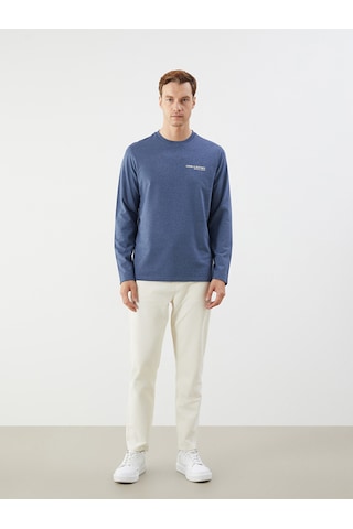 Lcw Eco Mavi Bisiklet Yaka Uzun Kollu Baskılı Erkek Sweatshirt