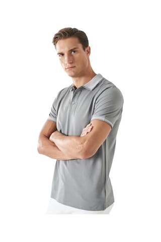Ac&Co / Altınyıldız Classics Düğmeli Polo Yaka Cepsiz Slim Fit Erkek Tişört Gri