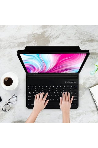 Apple Uyumlu iPad Air 13 Inç M2 Çip 2024 Bluetooth Özellikli Standlı Kalem Bölmeli Klavyeli Kılıf