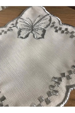 Nivemeshome Kelebek Gümüş Kare 6 Adet Keten Kokteyl Peçetesi Kahve Yanı Sunumluk Gümüş