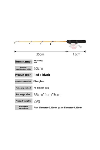 Youtek Kompakt Cam Çelik Buz Balıkçılık Kamışı 50cm - Taçlı Kırmızı Sap Ve Makara Seti - Dayanıklı, Taşınabilir, Stokta Wholesale