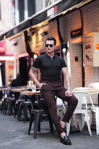 Modefendi Polo Yaka Fermuar Detaylı Örme Tshirt Siyah