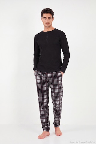 Buratti Lastikli Bel Düz Paça Yumuşak Dokulu Polar Pijama Altı Erkek Pijama Altı 6098001 Siyah-bordo