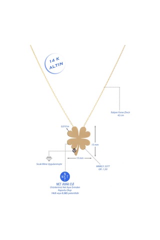 Moom Mücevherat Kadın Göz Boncuklu Yonca Kolye 14 Ayar Altın