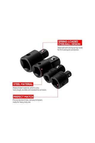 Geeksen 4 Parça Çelik Soket Adaptör Seti - 1/4", 3/8", 1/2" Çap Değiştirici, Otomotiv Tamiri Ve Ev Bakımı İçin Siyah