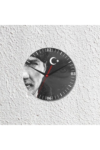 Atatürk Tasarımlı Duvar Cam Saati Beyaz