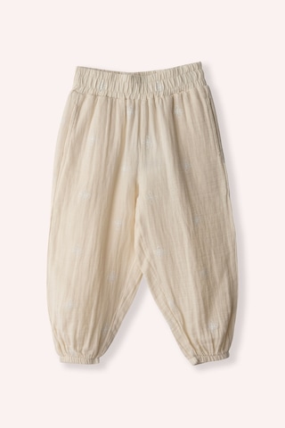 Panço Kız Çocuk Baskılı Müslin Pantolon Bej
