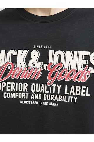 Jack & Jones Erkek Bisiklet Yaka Baskili Tisört - Logo - 12279535 Siyah
