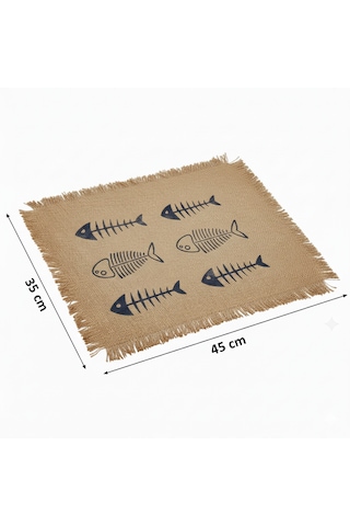 Dyris Doğal Jüt Amerikan Servis 6 Lı Set, Doğal Boya Baskılı Rustik Masa Altlığı 45x35 Cm Acı Kahverengi