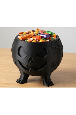 Halloween Cadılar Bayramı Dekoratif Balkabağı Şekerlik Kase Siyah Masa Üstü Dekor