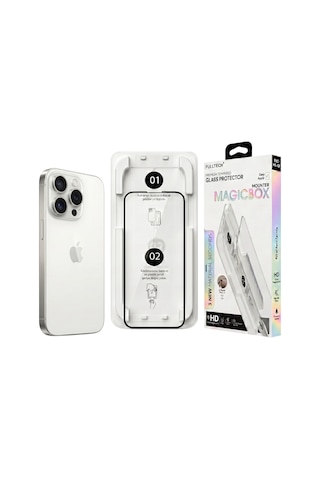 Fulltech Magicbox iPhone Uyumlu 16 Pro Premium Tempered Glass Aparatlı Ekran Koruyucu - Clear
