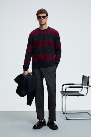 BRAID Erkek Yuvarlak Yaka Saç Örgü Desenli Regular Fit Bordo - Lacivert Kazak