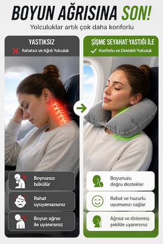Gri Şişme Seyahat Boyun Yastığı Uçak Araç Kamp İçin Ergonomik Taşınabilir Travel Yastık