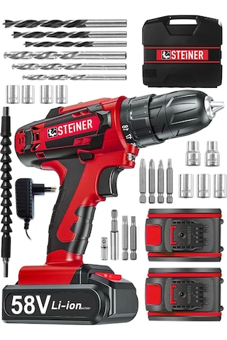 Steiner V-Tech 58 V 5 Ah Darbeli Şarjlı Çiftakülü Vidalama Matkap Kırmızı