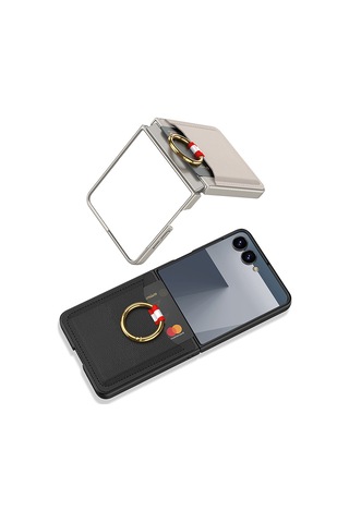 Samsung Uyumlu Galaxy Z Flip 7 Ata Pro Tech Kıpta Yüzüklü Kartlıklı Kılıf Pembe