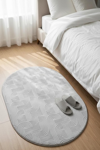 Raschel Carpet Premium Oval Yıkanabilir Leke Tutmaz Emboss Bohem Açık Gri Özel Seri Kaymaz Taban Halı Yolluk Açık Gri