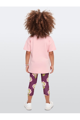 Denokids Kız Çocuk Takım Çiçekli T-shirt Tayt İlkbahar Yaz 3-10 Yaş Çok Renkli