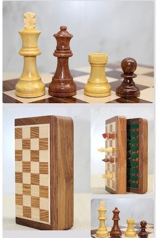 Bfs Özel Vernikli Mıknatıs Taşlı Ahşap Katlanabilir Kutulu Satranç Oyunu 17.5 Cm G221